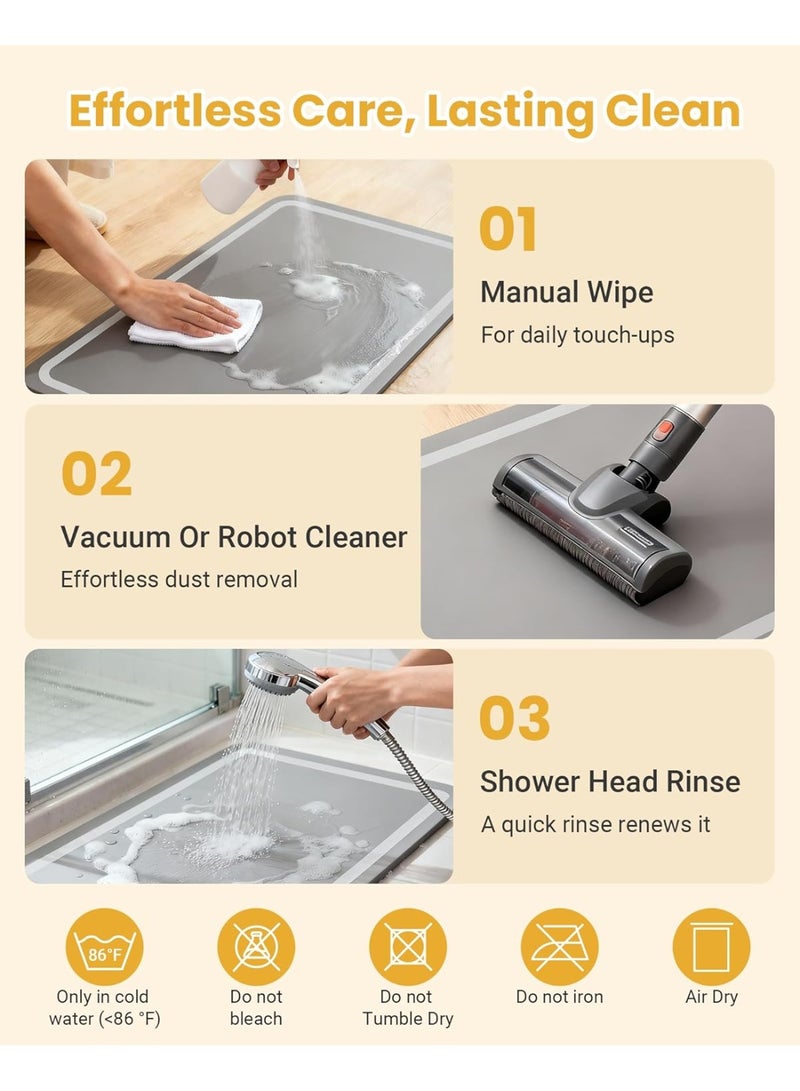Arabest Soft Diatomaceous Earth Bath Mat, Quick Dry Bathroom Mats 2 Piece, Gray Super Absorbent Bath Mat Set, Washable Non Slip Bathroom Rugs, Stone Bath Mats Alternative, 15.74" x 23.62" Plus 15.74" x 47.2" - Image 5